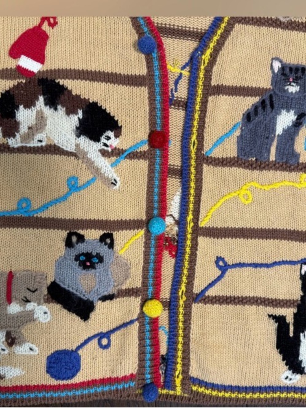 Rare Vintage STORYBOOK KNITS Sweater Cardigan Cat Knitting Yarn Whimsy Boho 3X - Picture 3 of 6